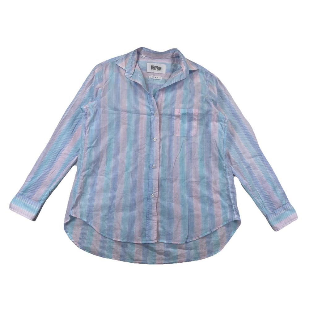Grayson The Hero Button Up Shirt Cotton Teal Pink Purple Striped Women's Size 02